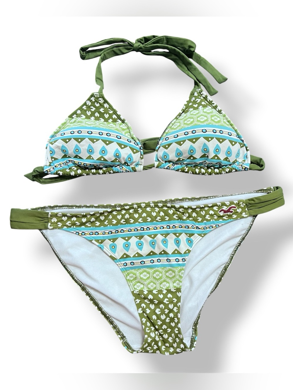 Hollister Green and Blue Patterned Triangle Bikini